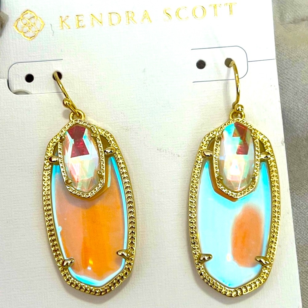NWT Kendra Scott RARE Emmy Earrings Double Dichroic Yellow Gold GORGEOUS!